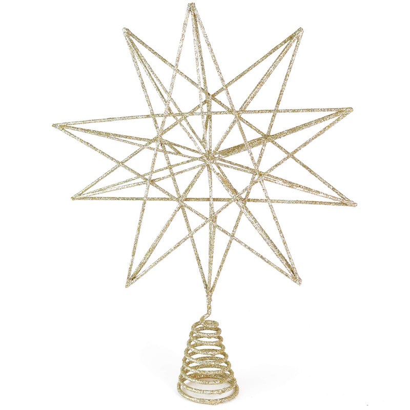 Ornativity Glitter Star Tree Topper - Christmas Sparkly Metal 3-D Dimensional Hallow Wire Star Xmas Tree Top Decor Ornament Decorations for Trees 13" - Image 1
